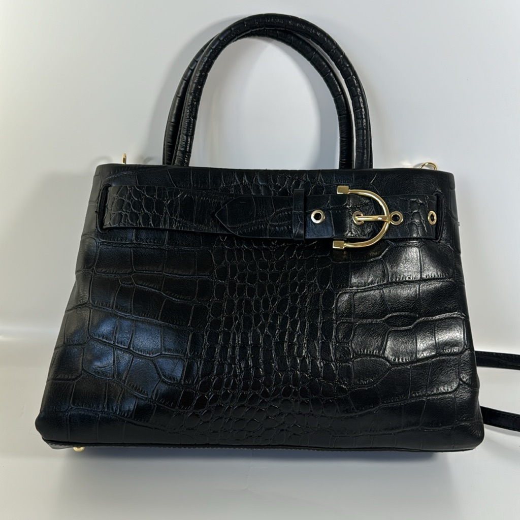 Bag Antonio Melani Black Croco Belted Satchel Color 013